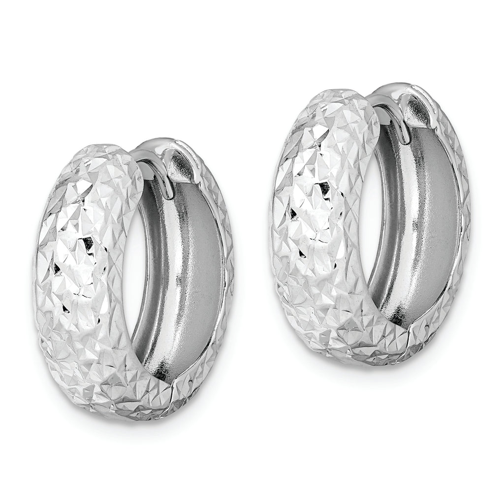 Sterling Silver Rhodium Polished Diamond Cut Hoop Earrings