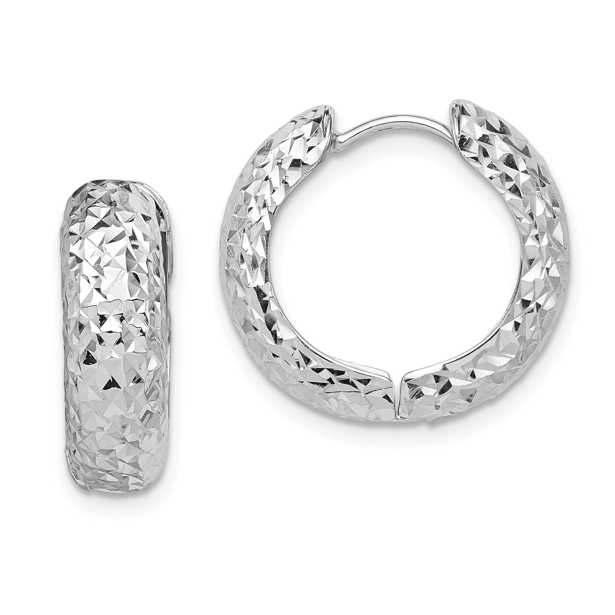 Sterling Silver Rhodium Polished Diamond Cut Hoop Earrings Main image