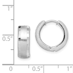 Sterling Silver Rhodium Brushed Patterned Hinged Hoop Earrings