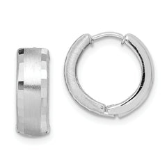 Sterling Silver Rhodium Brushed Patterned Hinged Hoop Earrings