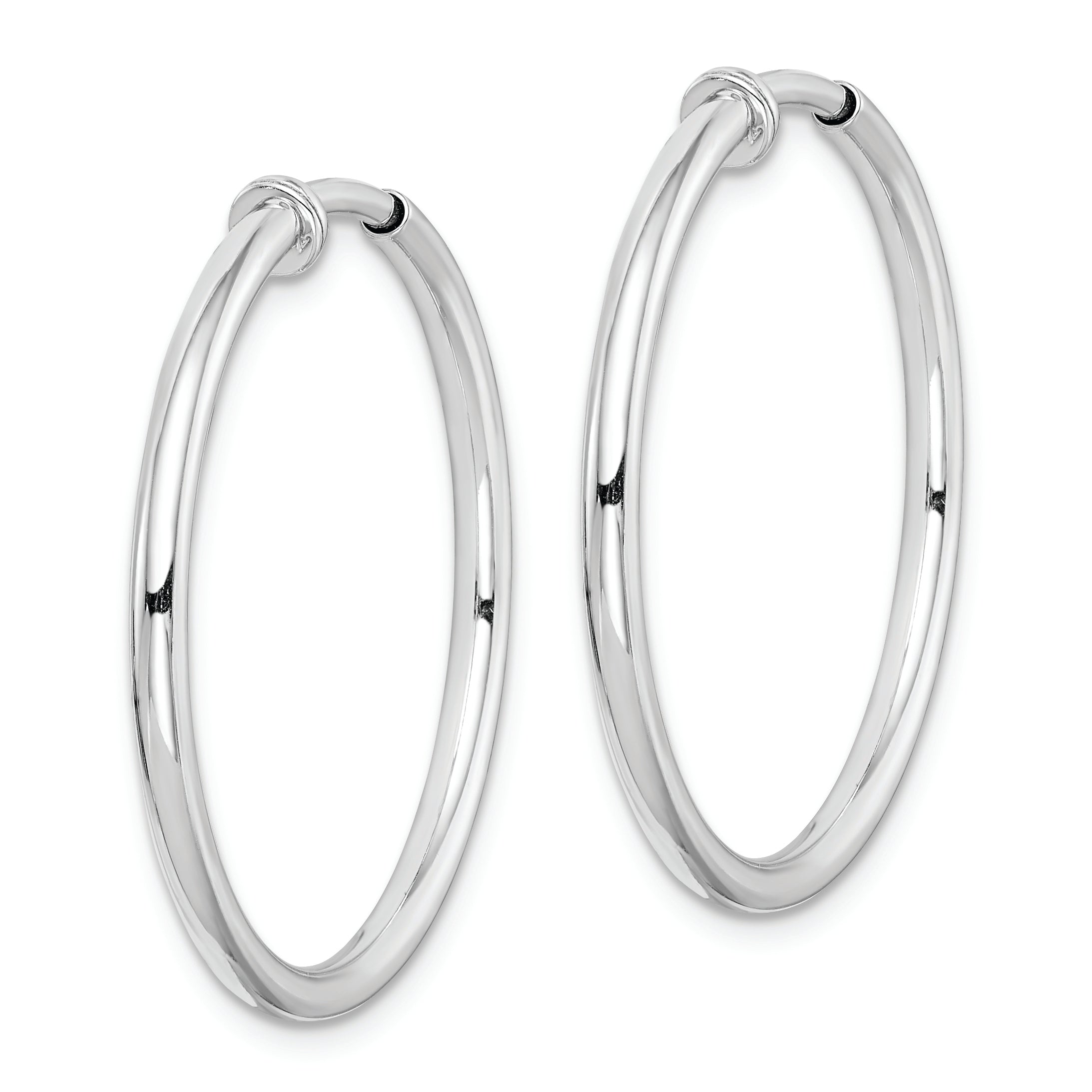 Sterling Silver RH-plated 2x28mm Non-Pierced Round Hoop Earrings Secondary image