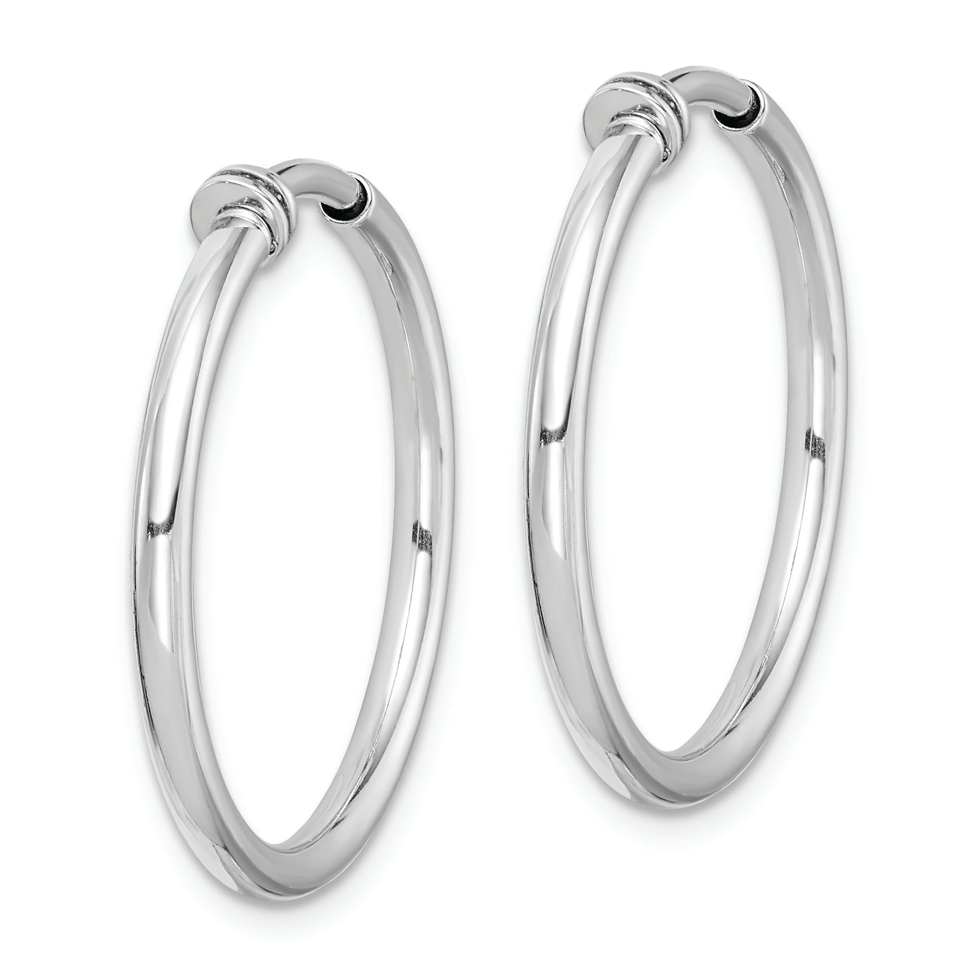 Sterling Silver RH-plated 2x24mm Non-Pierced Round Hoop Earrings Secondary image
