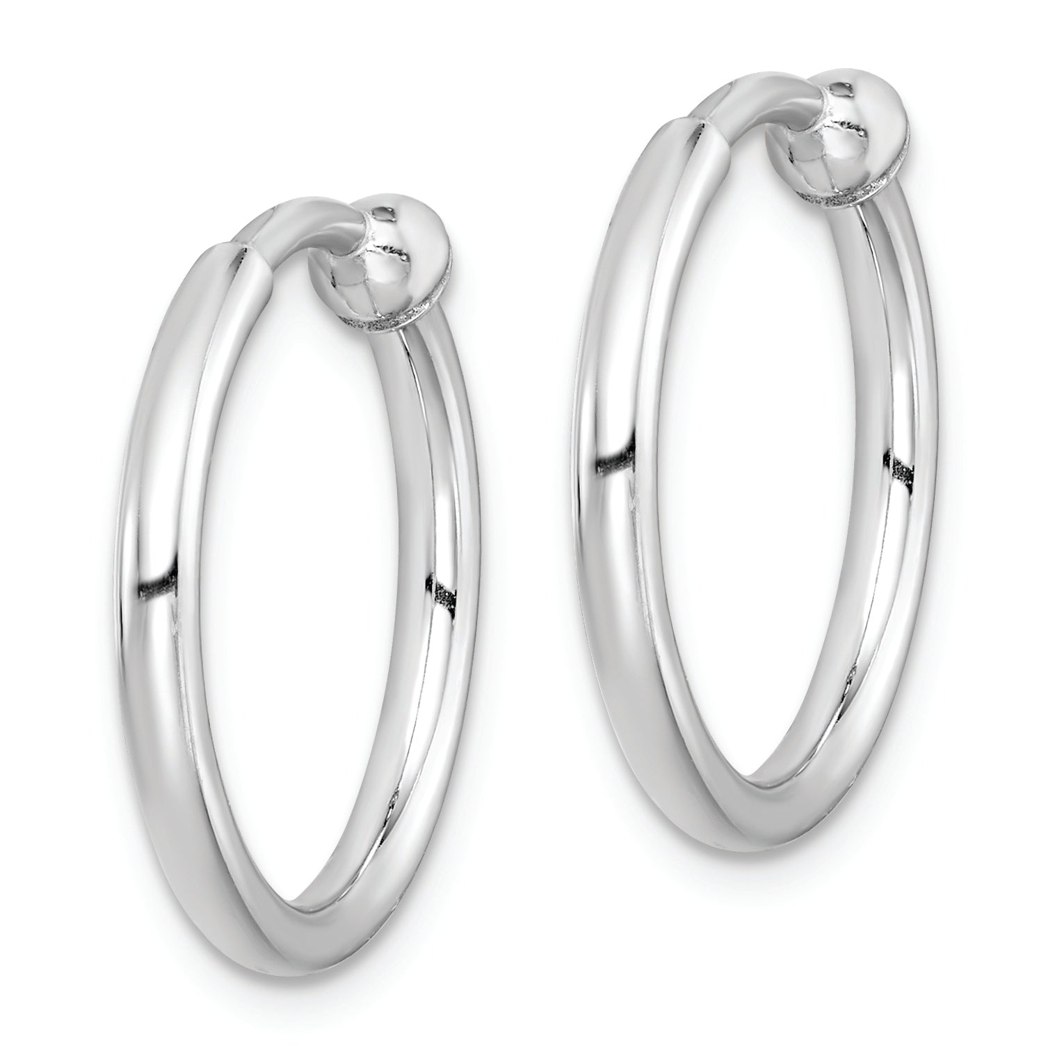 Sterling Silver RH-plated 2x19mm Non-Pierced Round Hoop Earrings Secondary image