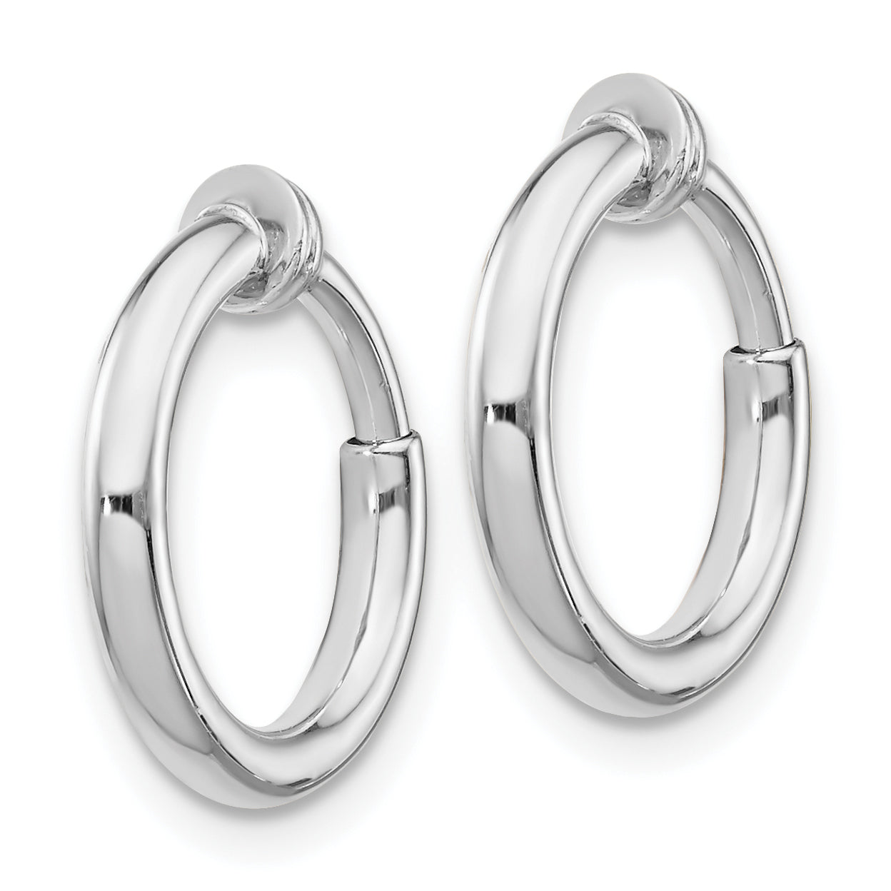 Sterling Silver RH-plated 2x14mm Non-Pierced Round Hoop Earrings Secondary image