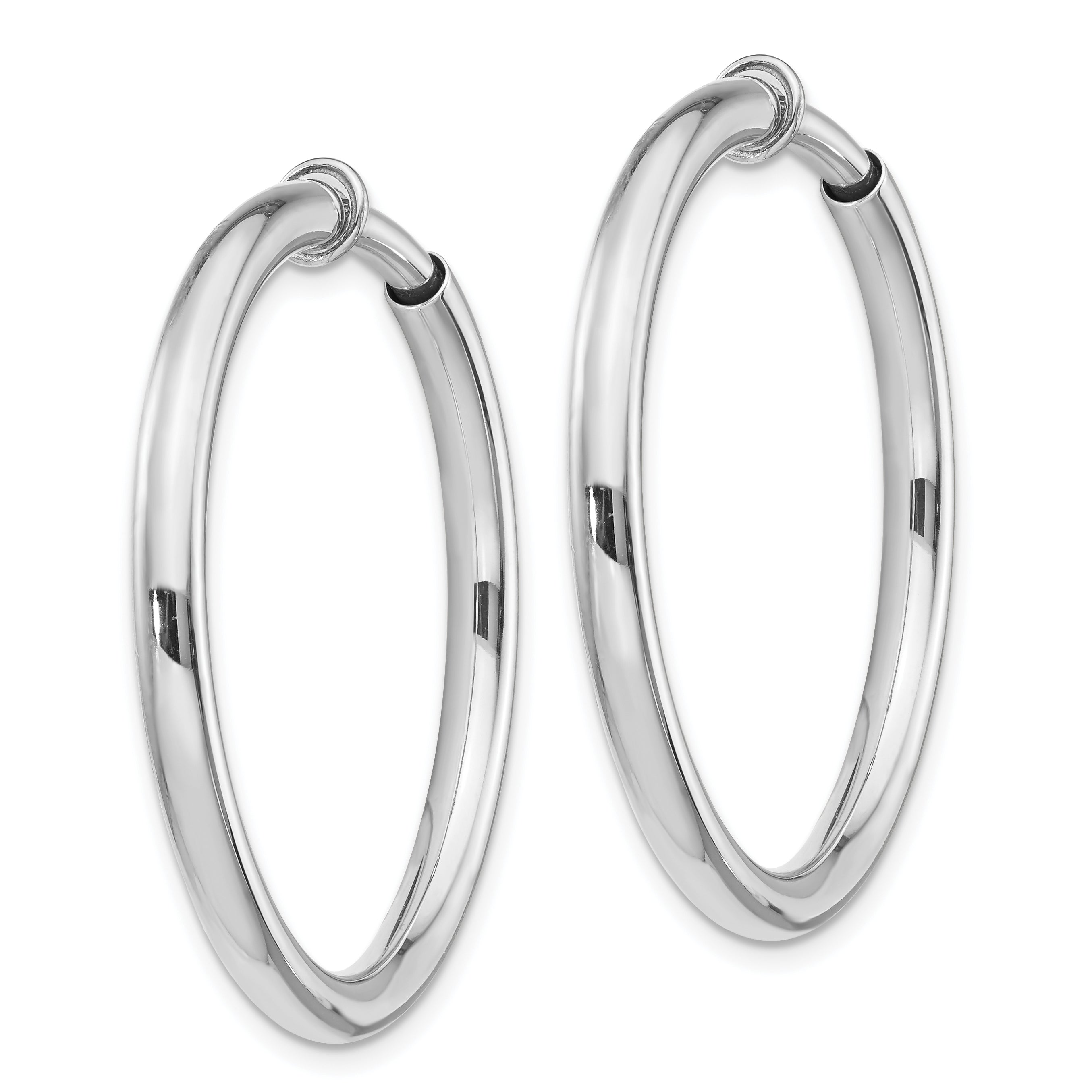 Sterling Silver RH-plated 3x37mm Non-Pierced Round Hoop Earrings Secondary image