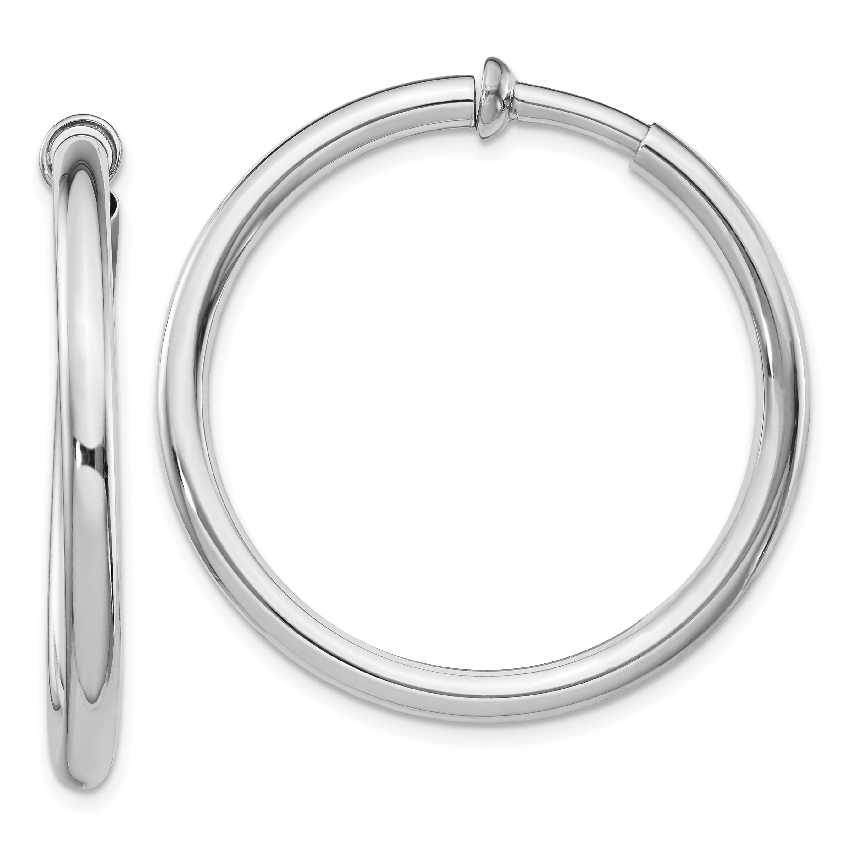 Sterling Silver RH-plated 3x37mm Non-Pierced Round Hoop Earrings Main image