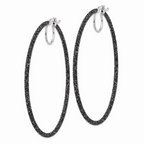 Sterling Silver Rhodium/Black Glitter Enamel 2x55mm Hoop Earrings