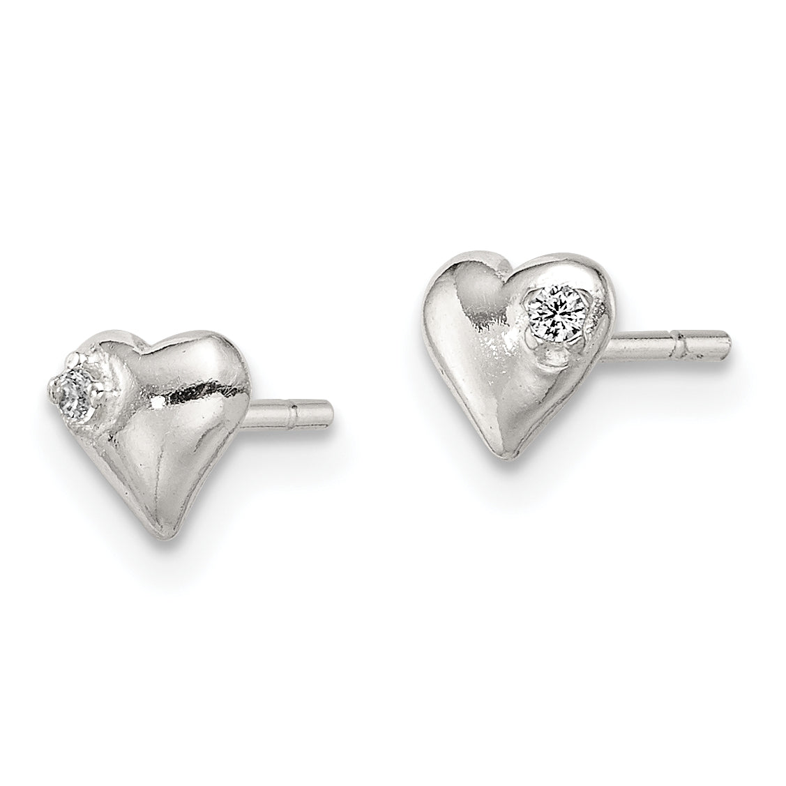 Sterling Silver Polished Heart with CZ Post Earrings Secondary image