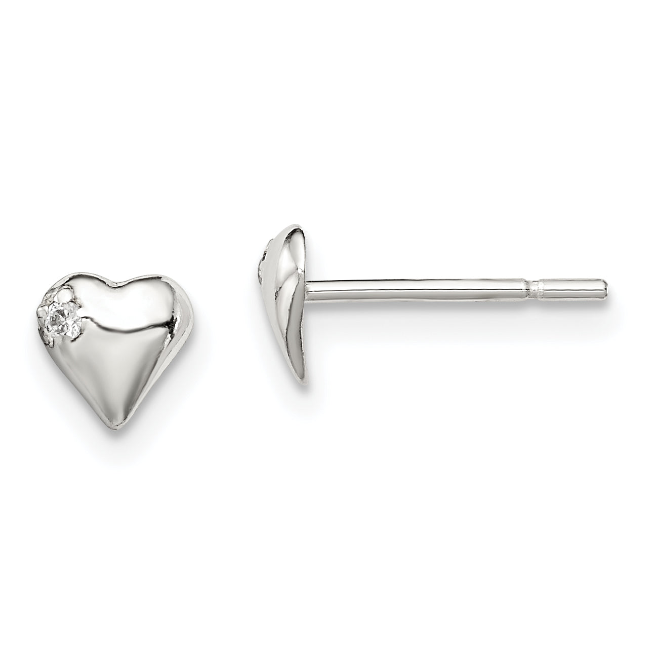 Sterling Silver Polished Heart with CZ Post Earrings Main image