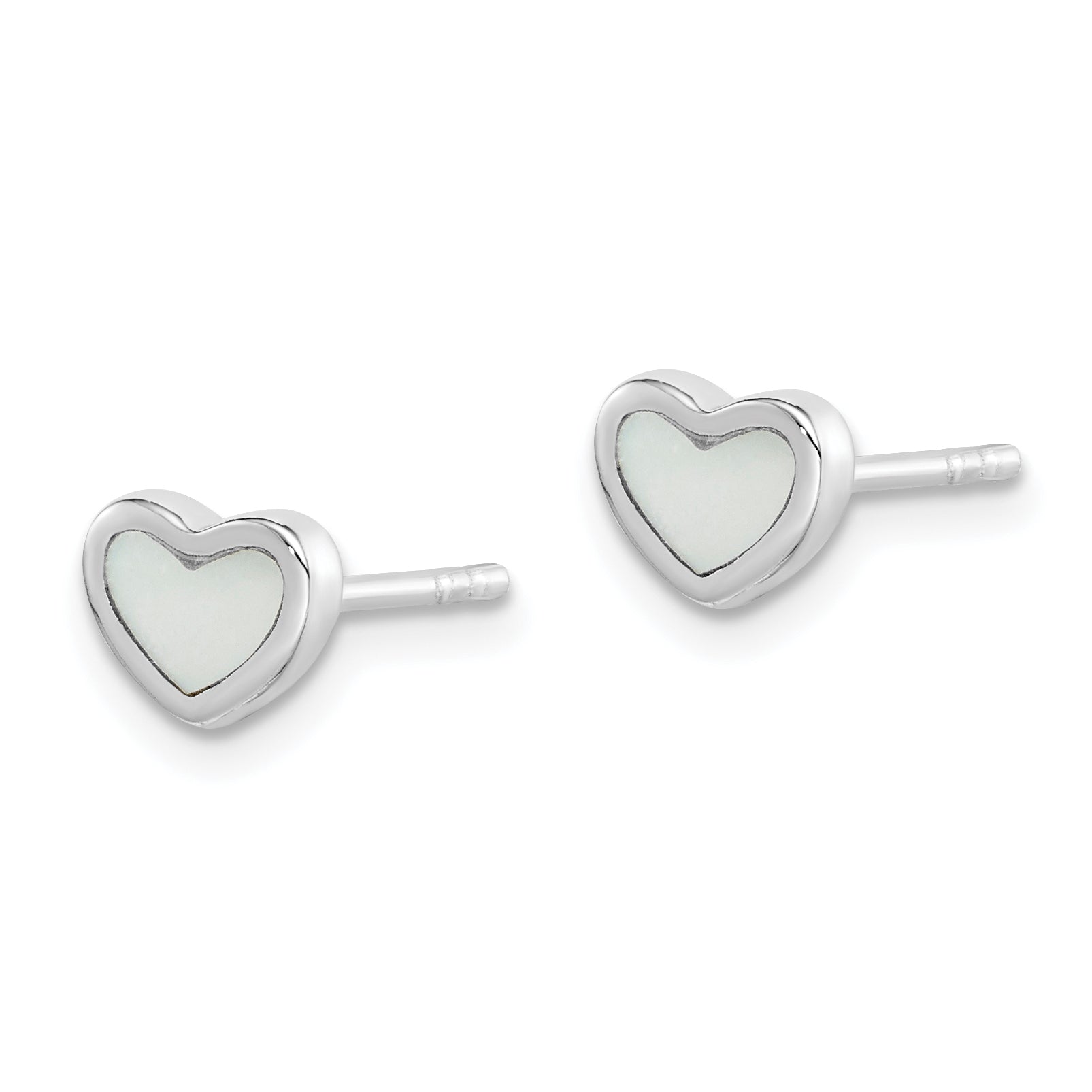 Sterling Silver Rhodium-plated Mother of Pearl Heart Post Earrings Secondary image