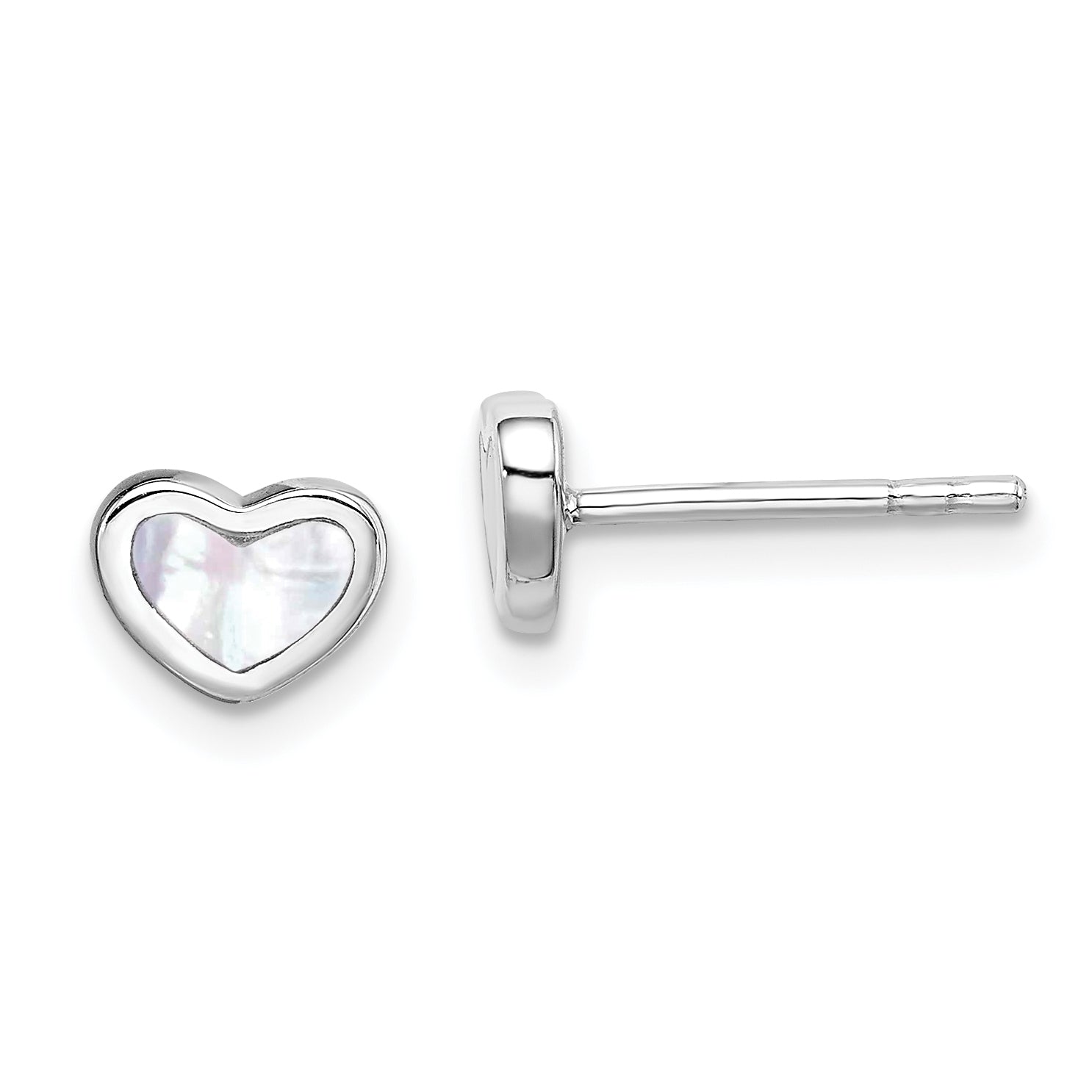 Sterling Silver Rhodium-plated Mother of Pearl Heart Post Earrings Main image