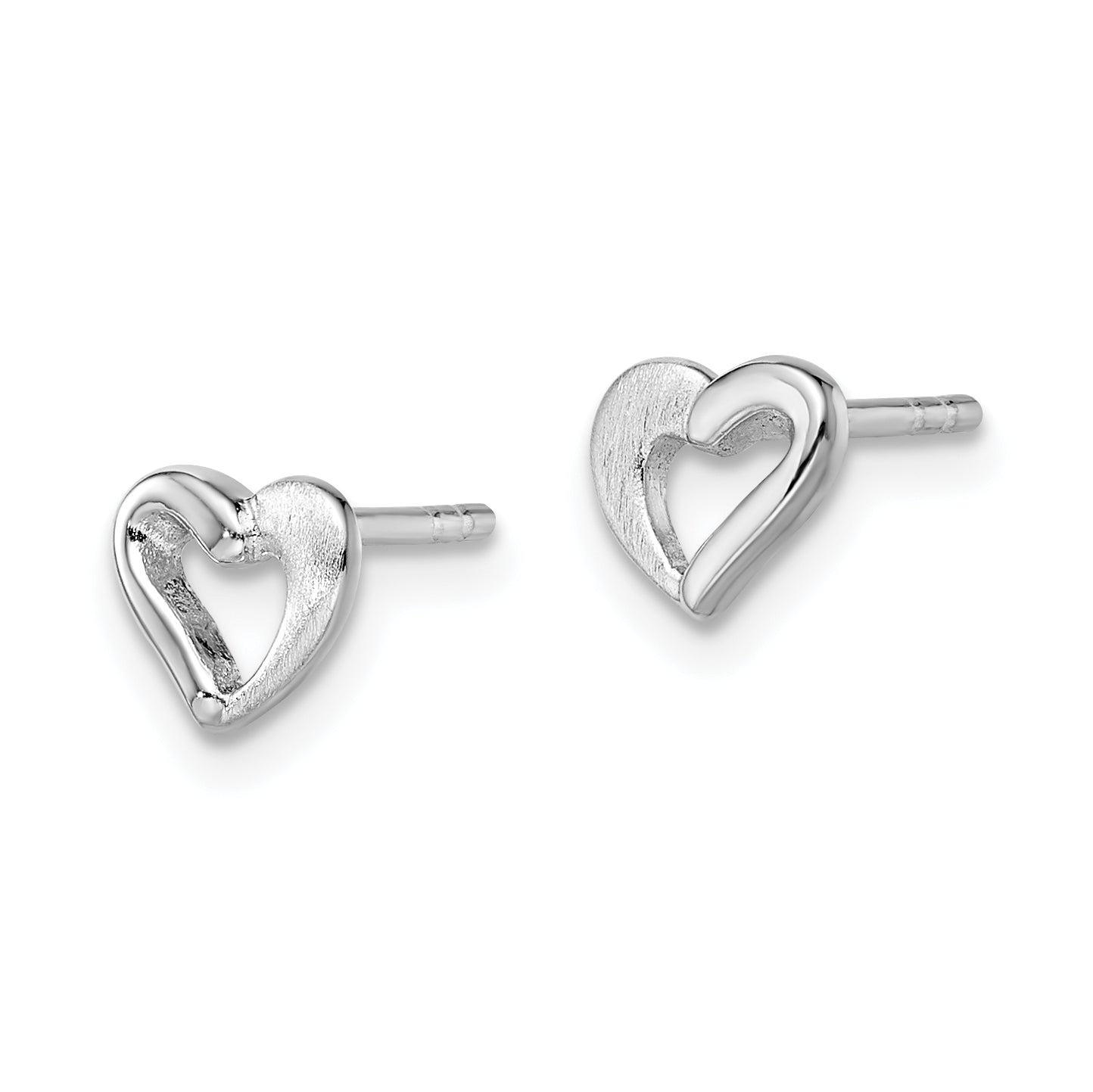 Sterling Silver RH-plated Polished & Brushed Open Heart Children's Post Earrings Secondary image