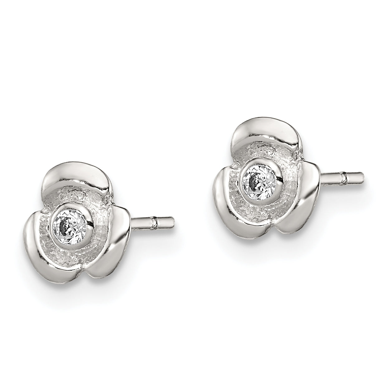 Sterling Silver Polished Flower with CZ Children's Post Earrings Secondary image