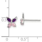 Sterling Silver Pink CZ & Purple Enamel Butterfly Children's Post Earrings