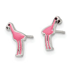 Sterling Silver Polished Pink & Black Enameled Flamingo Post Earrings