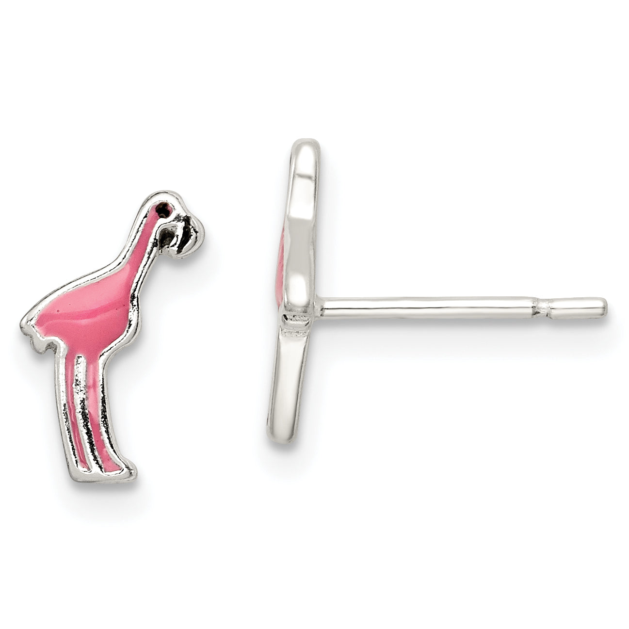 Sterling Silver Polished Pink & Black Enameled Flamingo Post Earrings Main image