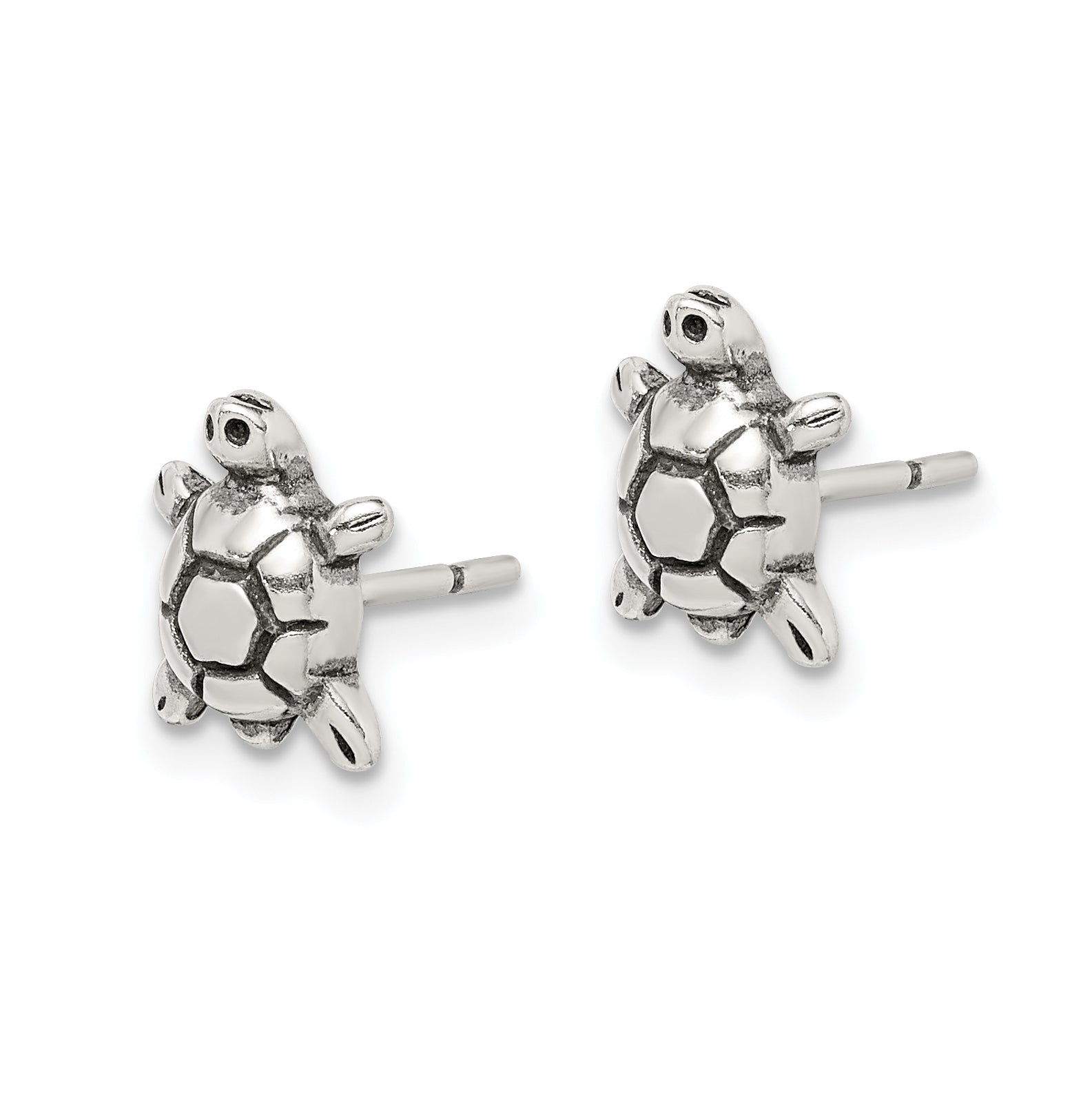 Sterling Silver Polished & Antiqued Turtle Post Earrings Secondary image