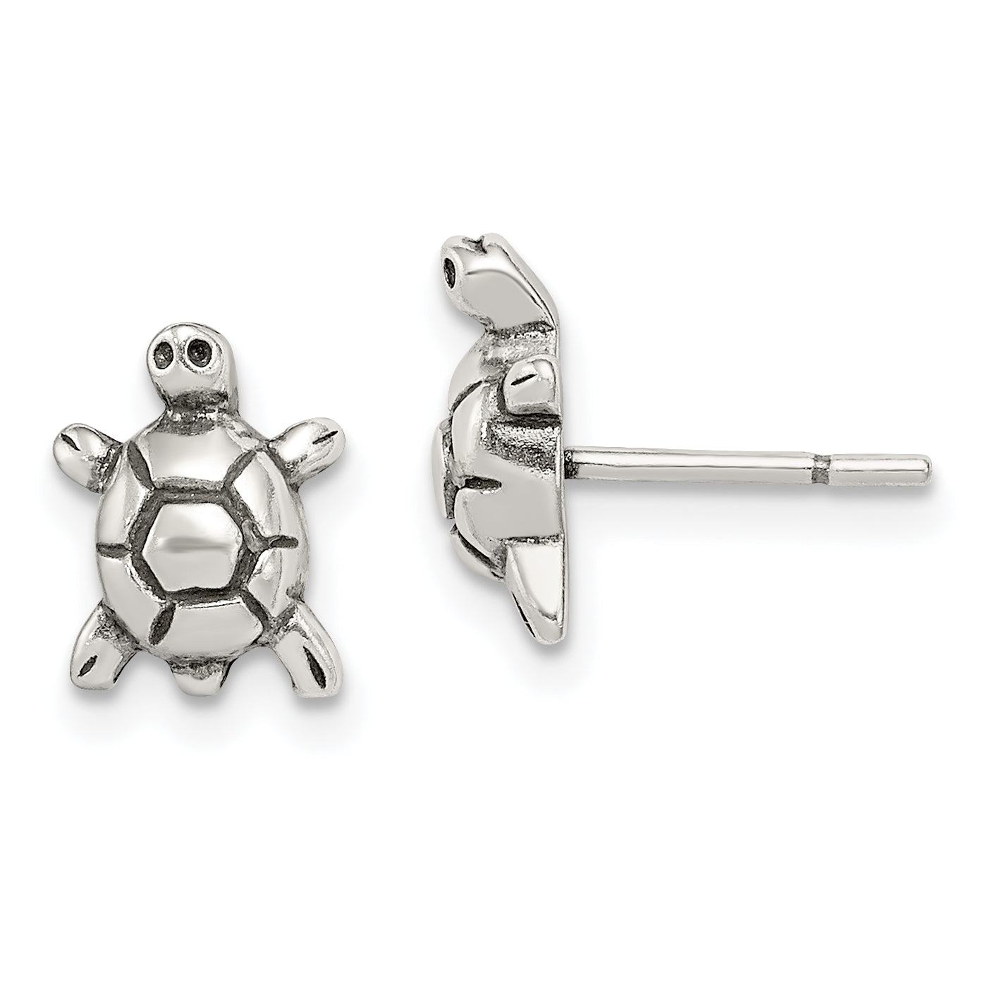 Sterling Silver Polished & Antiqued Turtle Post Earrings Main image