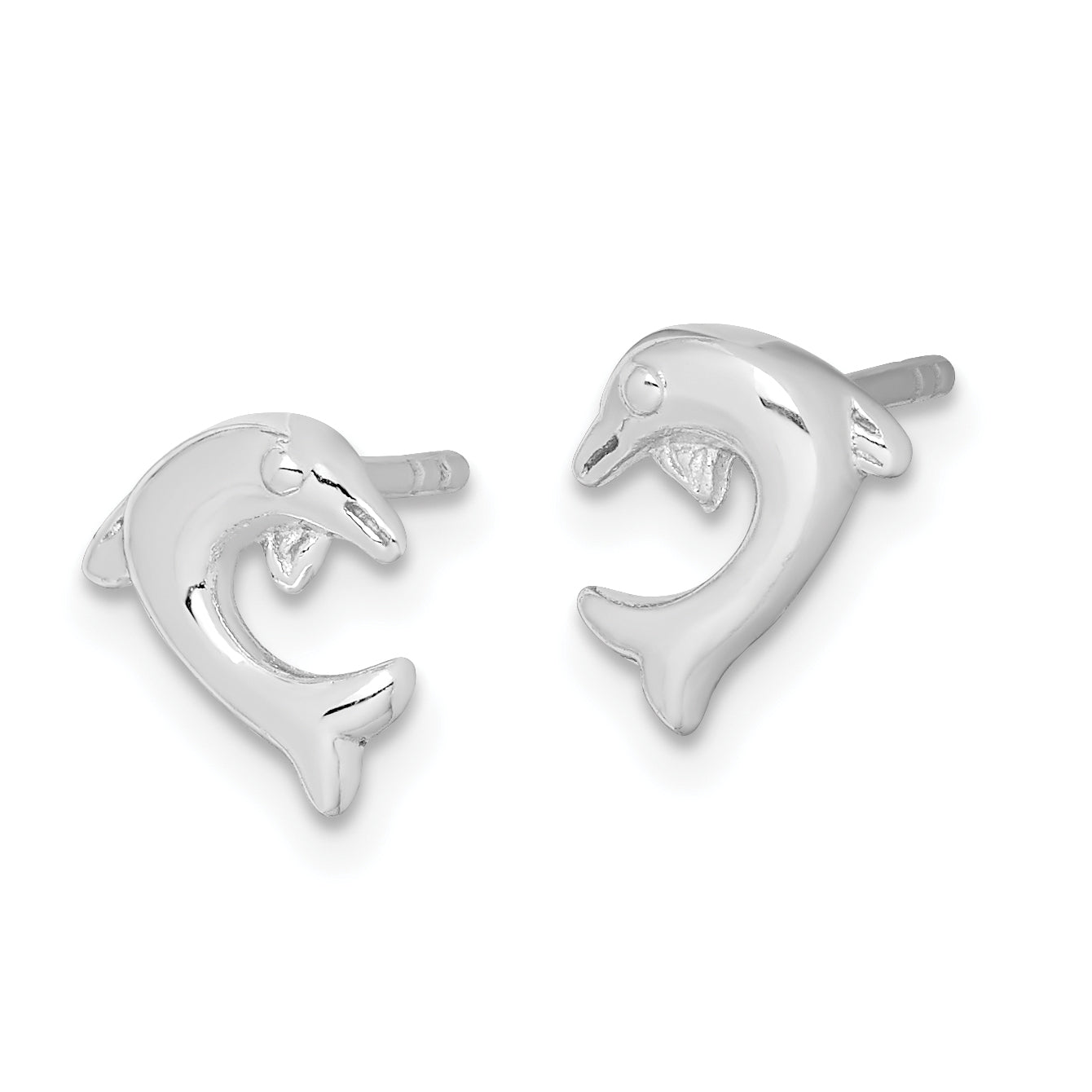 Sterling Silver Rhodium-plated Polished Dolphin Post Earrings Secondary image