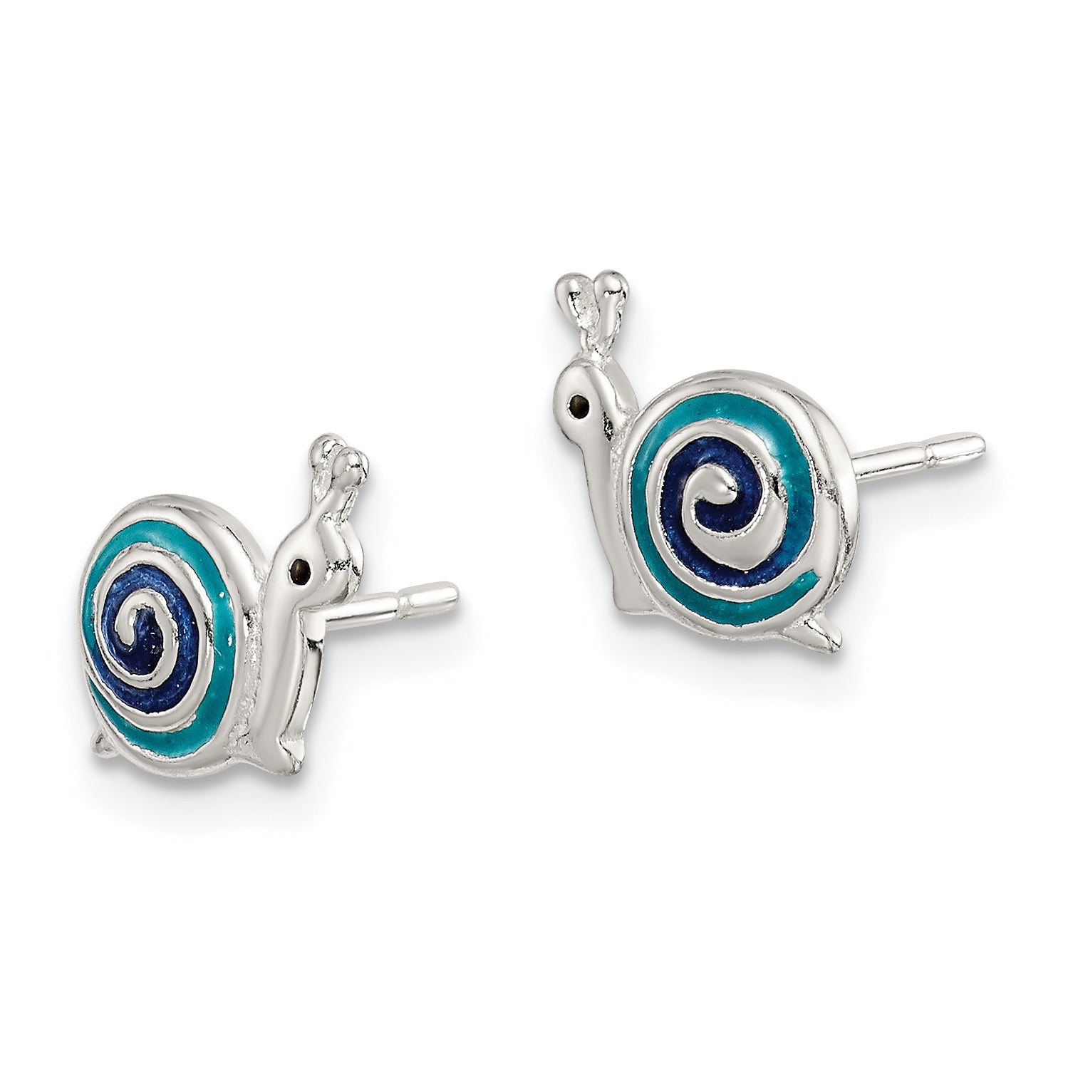 Sterling Silver Polished Blue & Black Enameled Snail Post Earrings