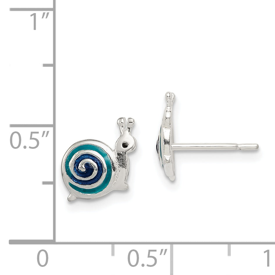 Sterling Silver Polished Blue & Black Enameled Snail Post Earrings