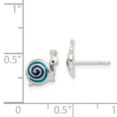 Sterling Silver Polished Blue & Black Enameled Snail Post Earrings