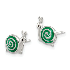 Sterling Silver Polished Green & Black Enameled Snail Post Earrings