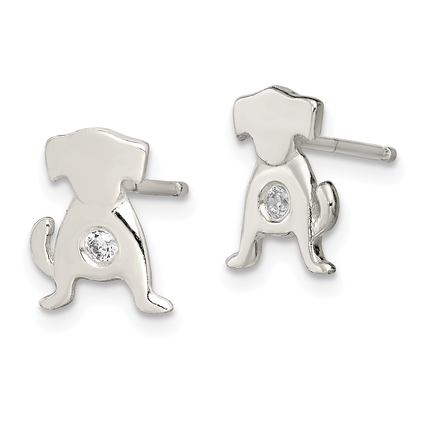 Sterling Silver Polished CZ Dog Post Earrings Secondary image