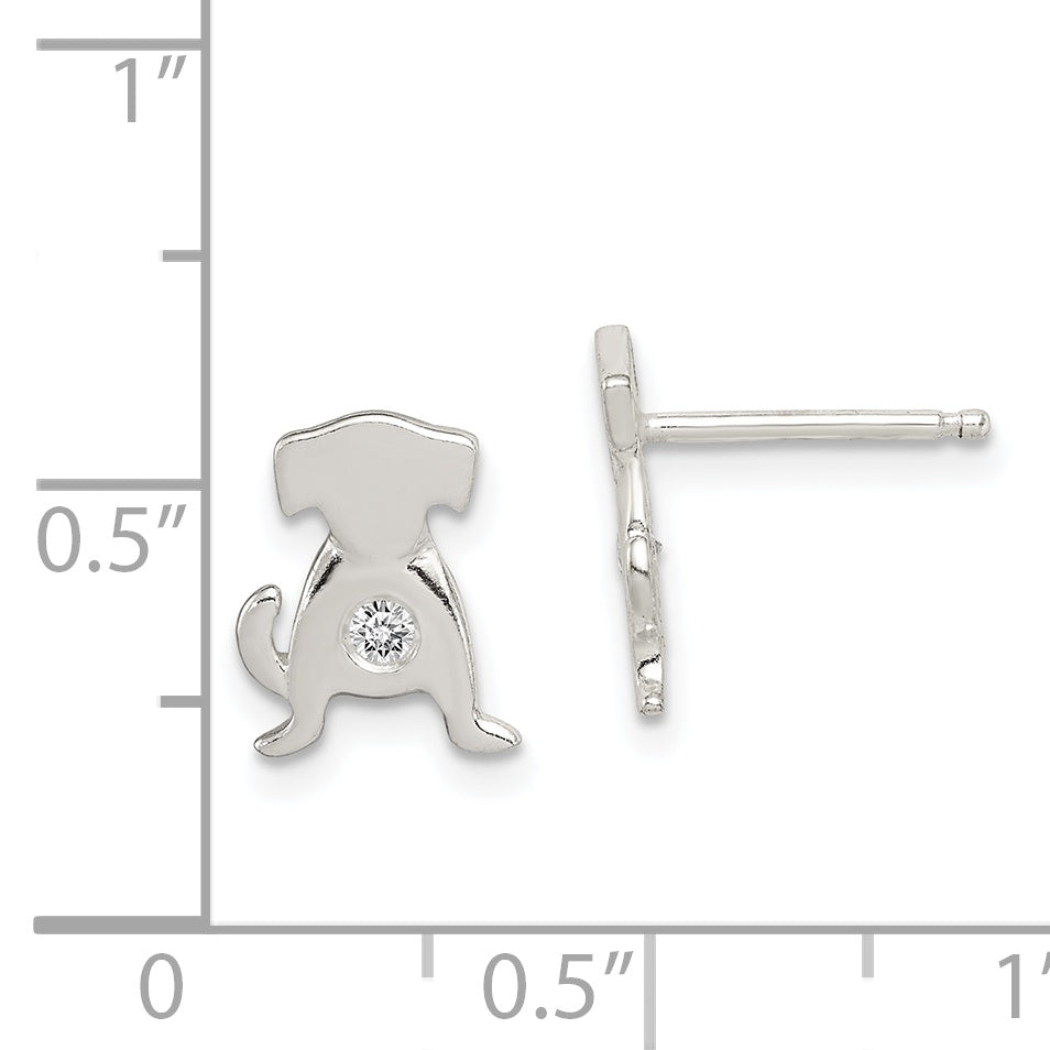 Sterling Silver Polished CZ Dog Post Earrings