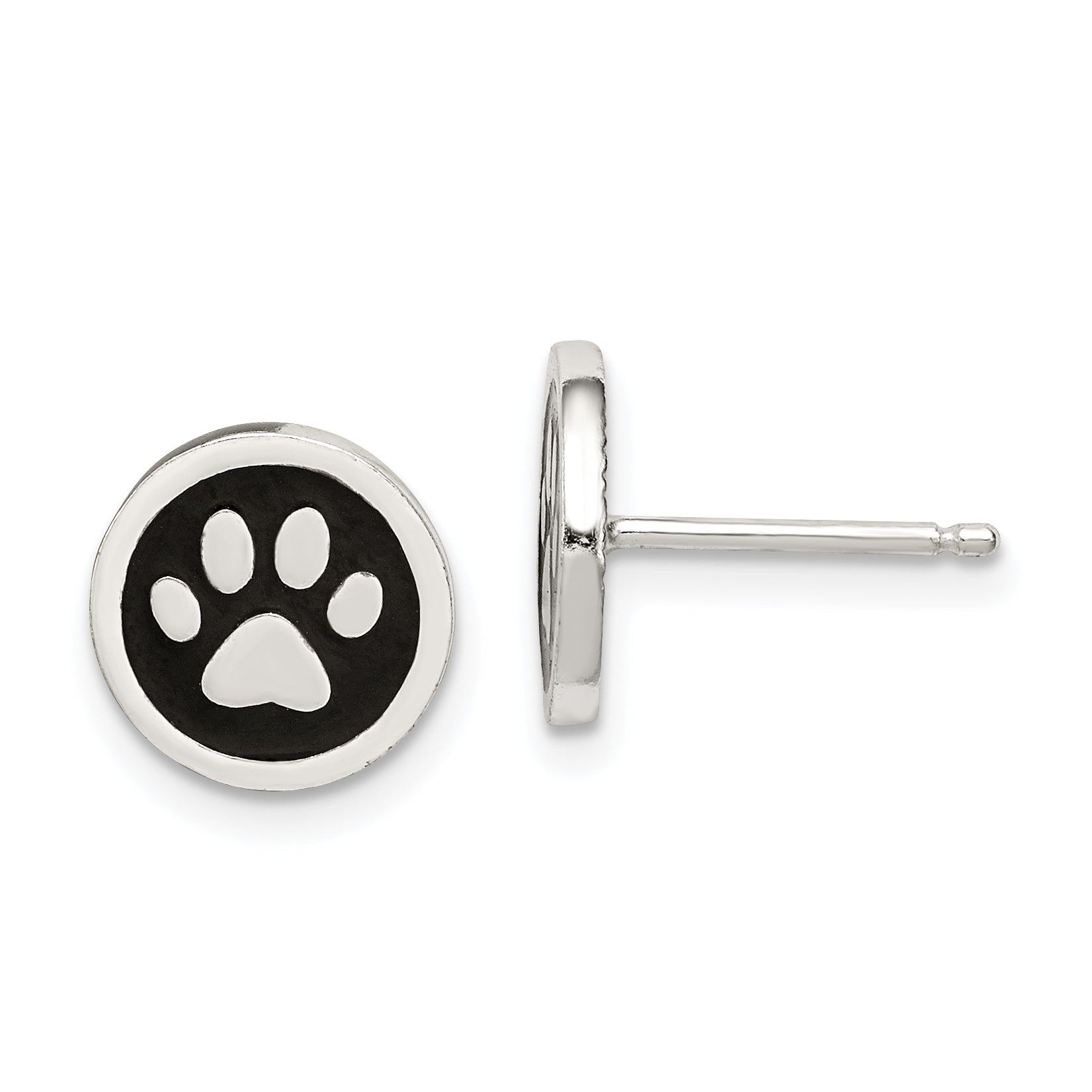Sterling Silver Polished Enamel Paw Print Post Earrings Main image