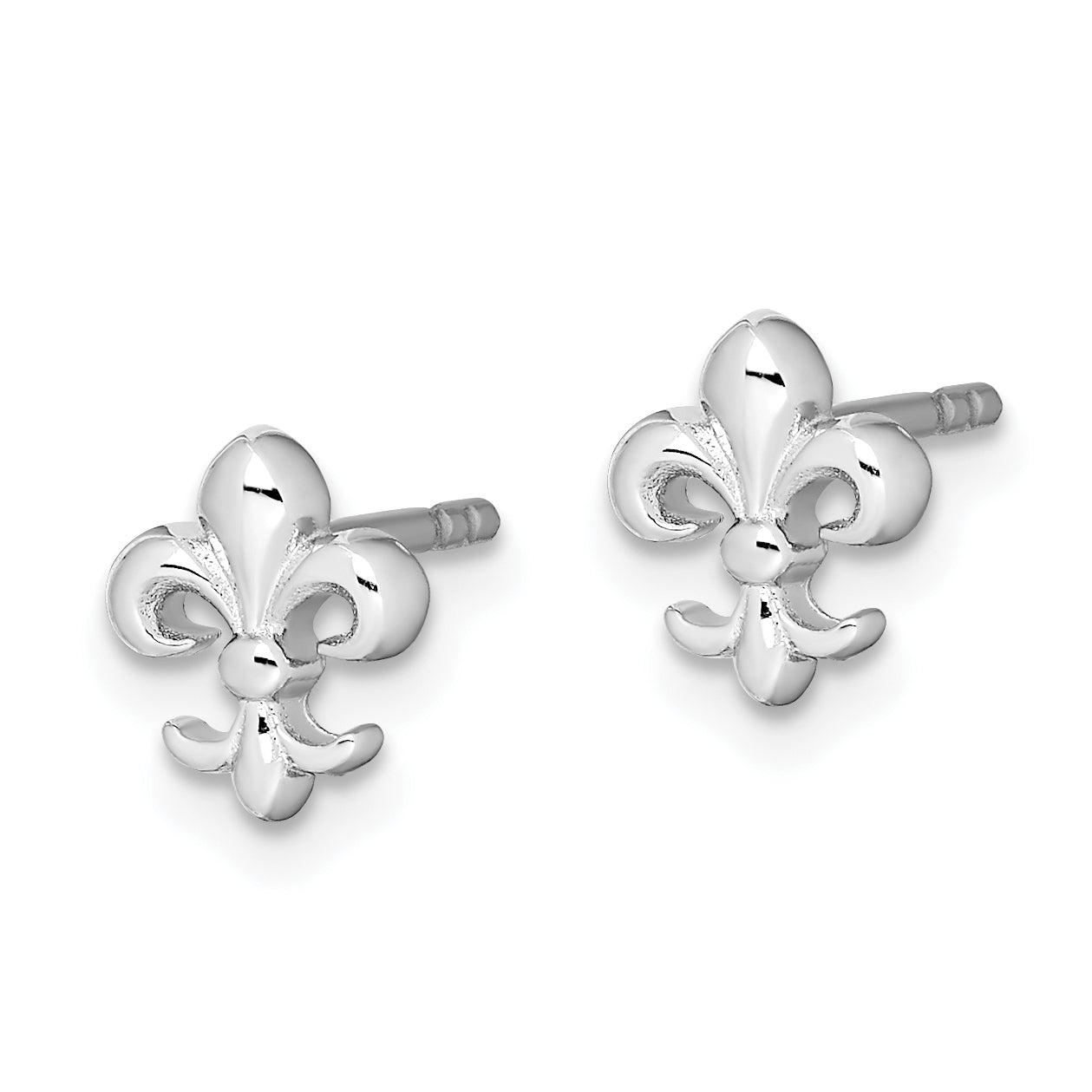 Sterling Silver Rhodium-plated Polished Fleur de Lis Post Earrings Secondary image