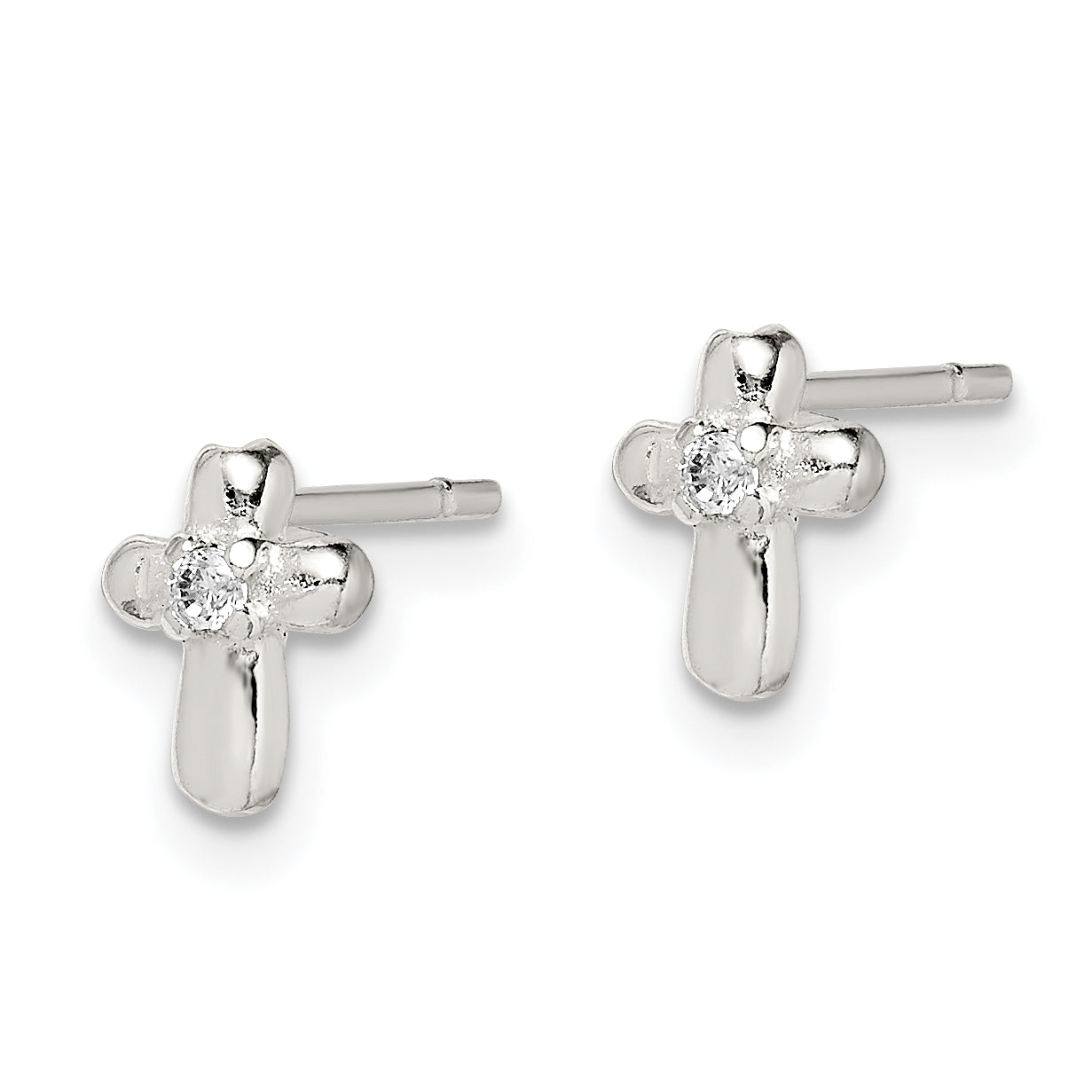 Sterling Silver Polished Cross with CZ Post Earrings Secondary image