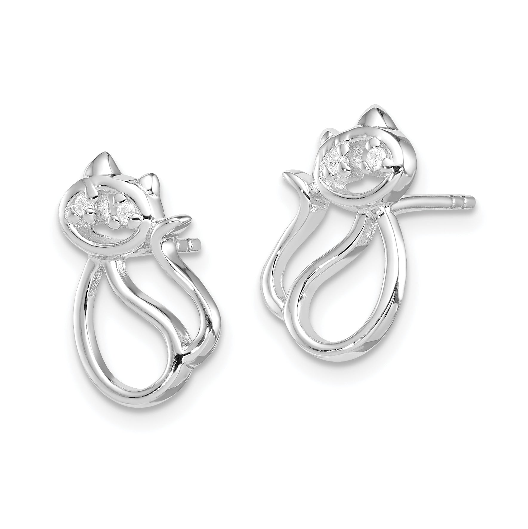 Sterling Silver Rhodium Plated CZ Open Cat Post Earrings Secondary image