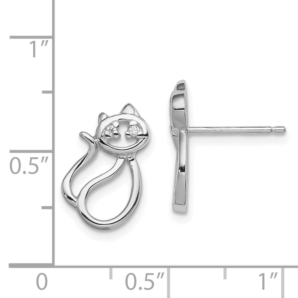 Sterling Silver Rhodium Plated CZ Open Cat Post Earrings