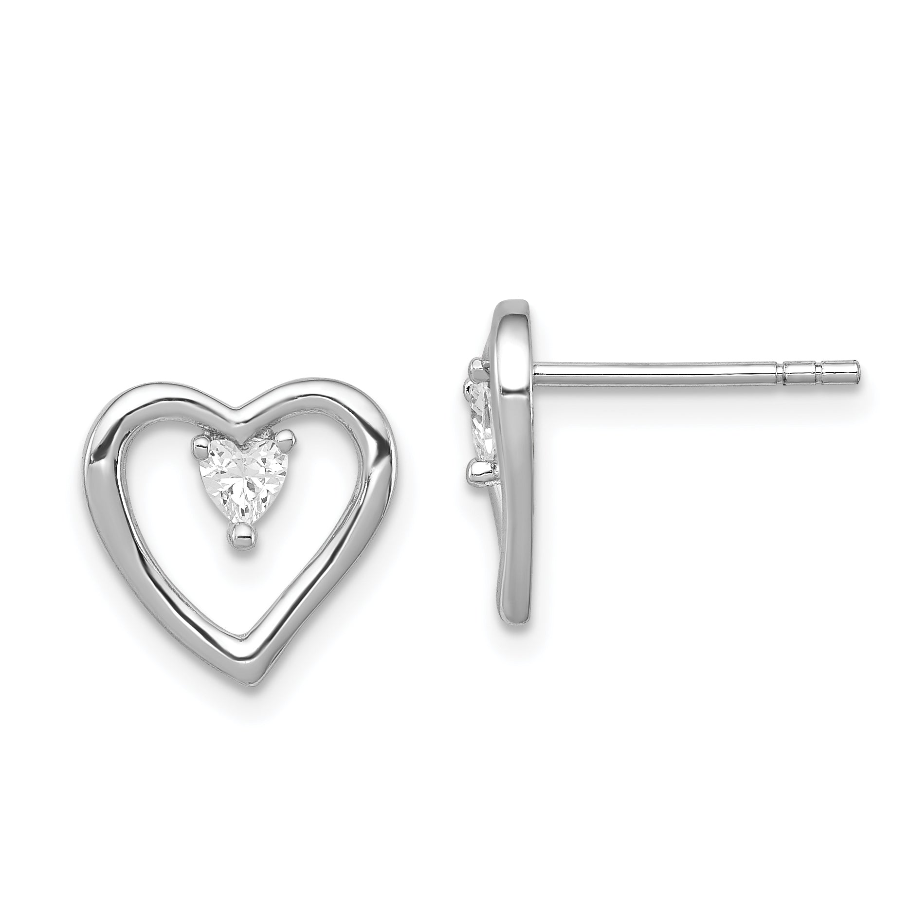 Sterling Silver Rhodium-plated CZ Polished Heart Post Earrings Main image