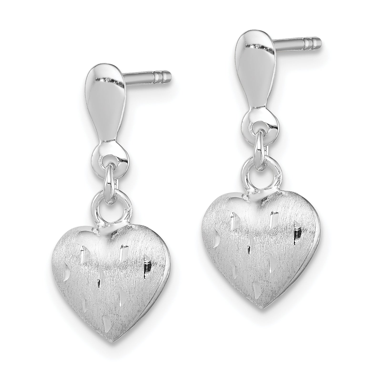 Sterling Silver Rhodium Plated 3-D Scratch Heart Post Earrings Secondary image