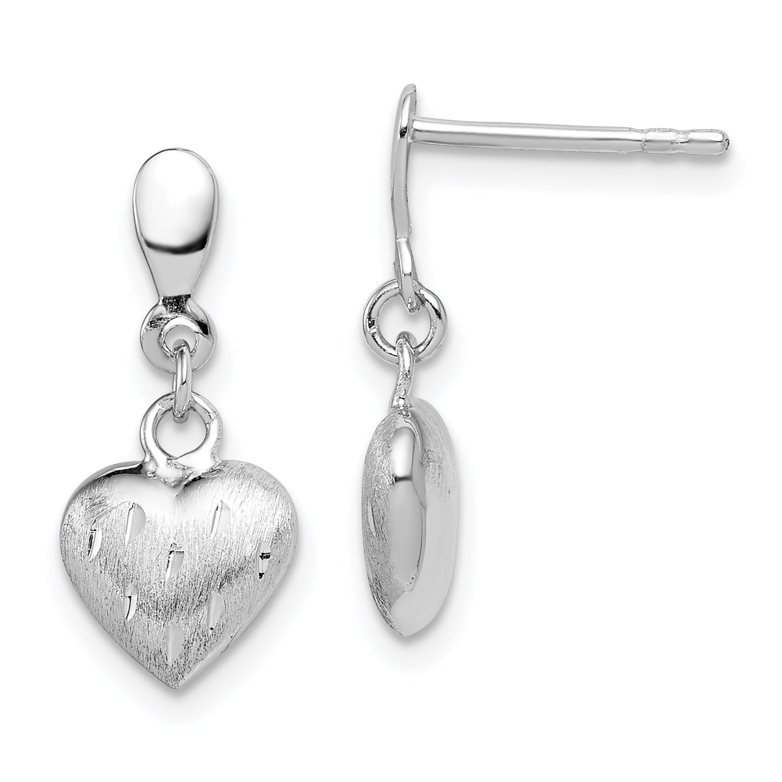 Sterling Silver Rhodium Plated 3-D Scratch Heart Post Earrings Main image