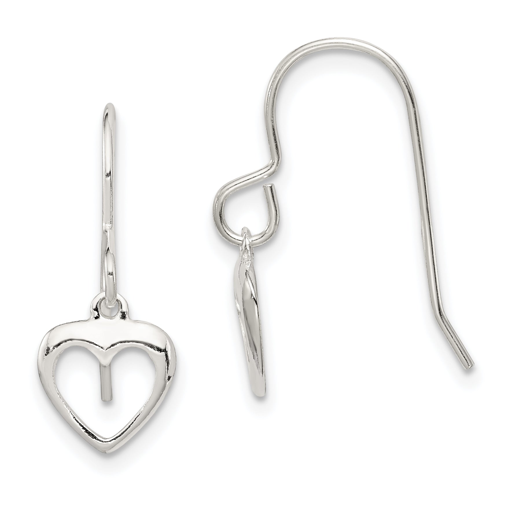 Sterling Silver Heart Dangle Shepherd Hook Earrings