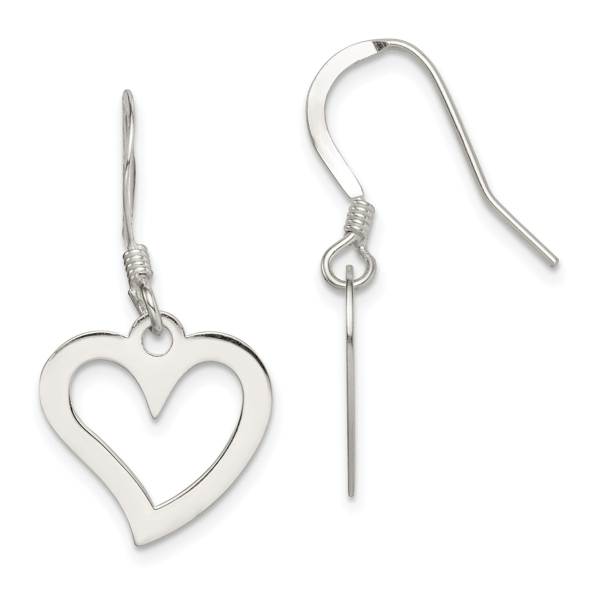 Sterling Silver Polished Heart Dangle Earrings