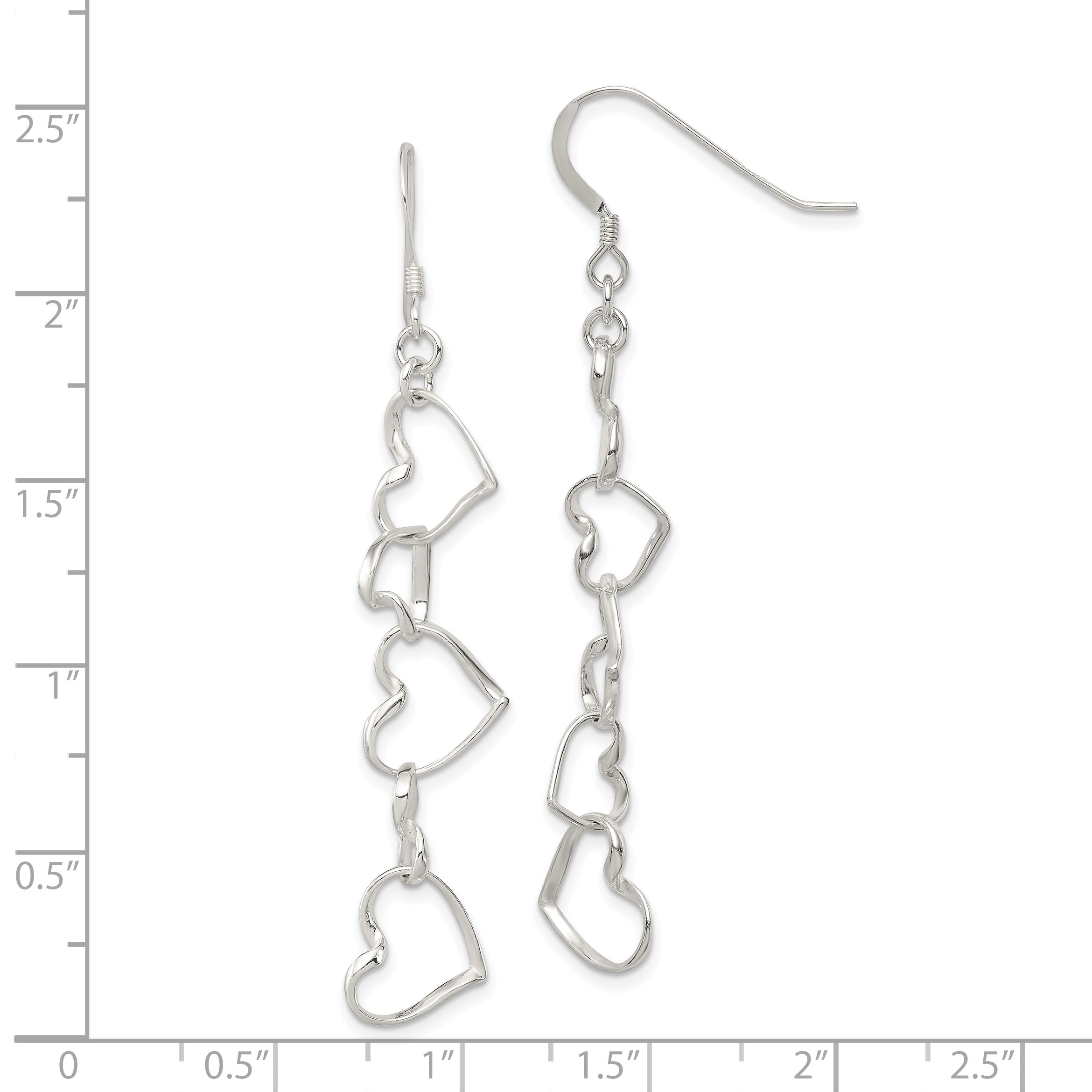 Sterling Silver Heart Dangle Shepherd Hook Earrings