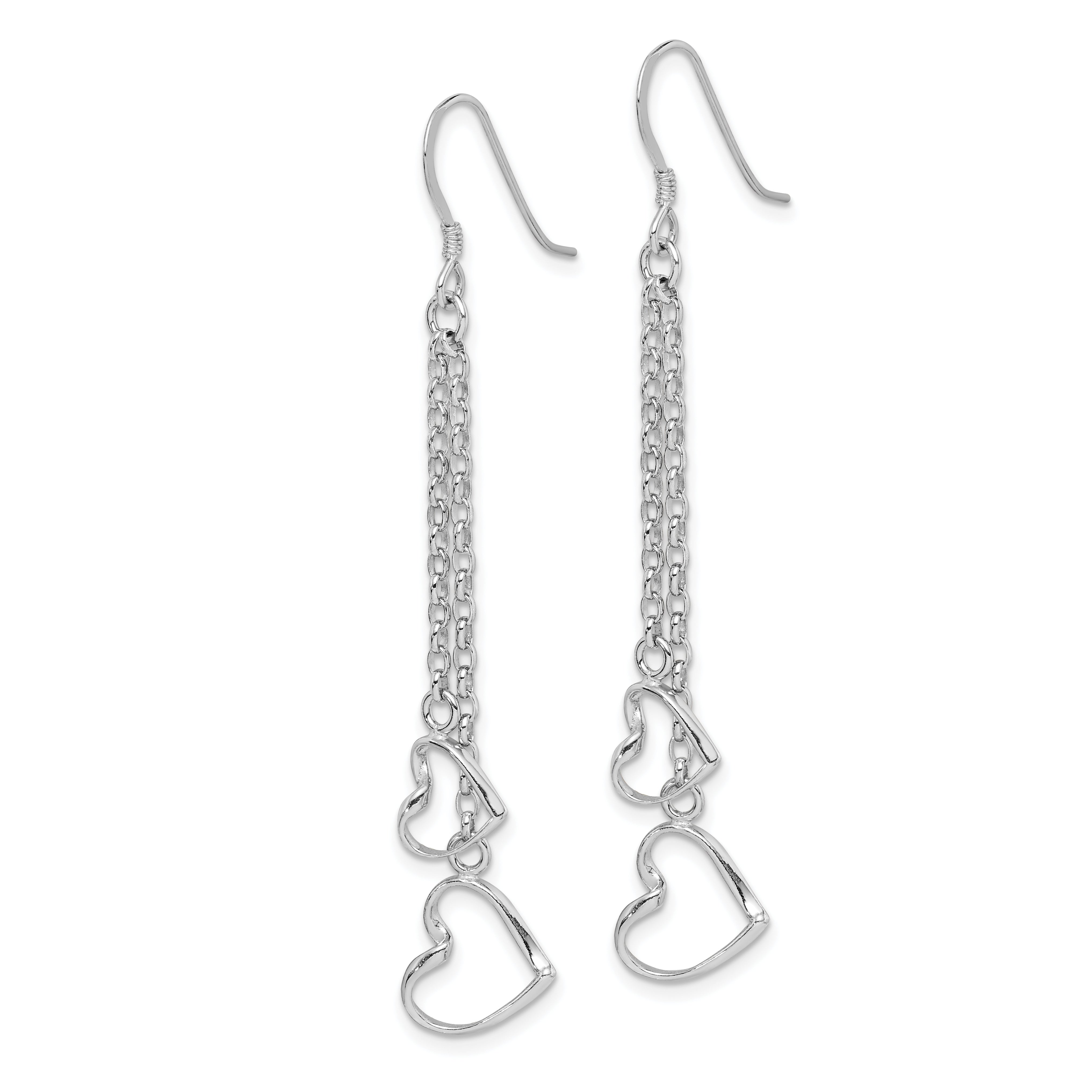Sterling Silver Rhodium-plated Heart Dangle Shepherd Hook Earrings