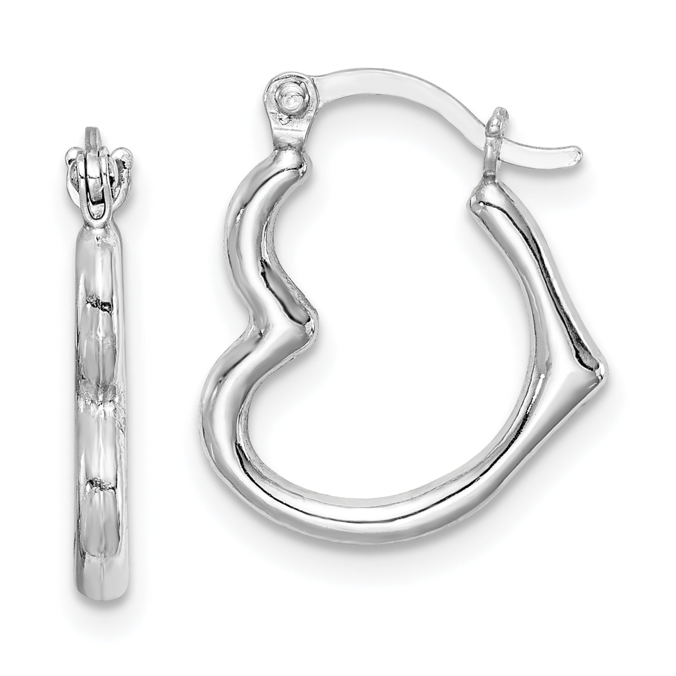 Sterling Silver Rhodium Plated Hollow Heart Hoop Earrings Main image