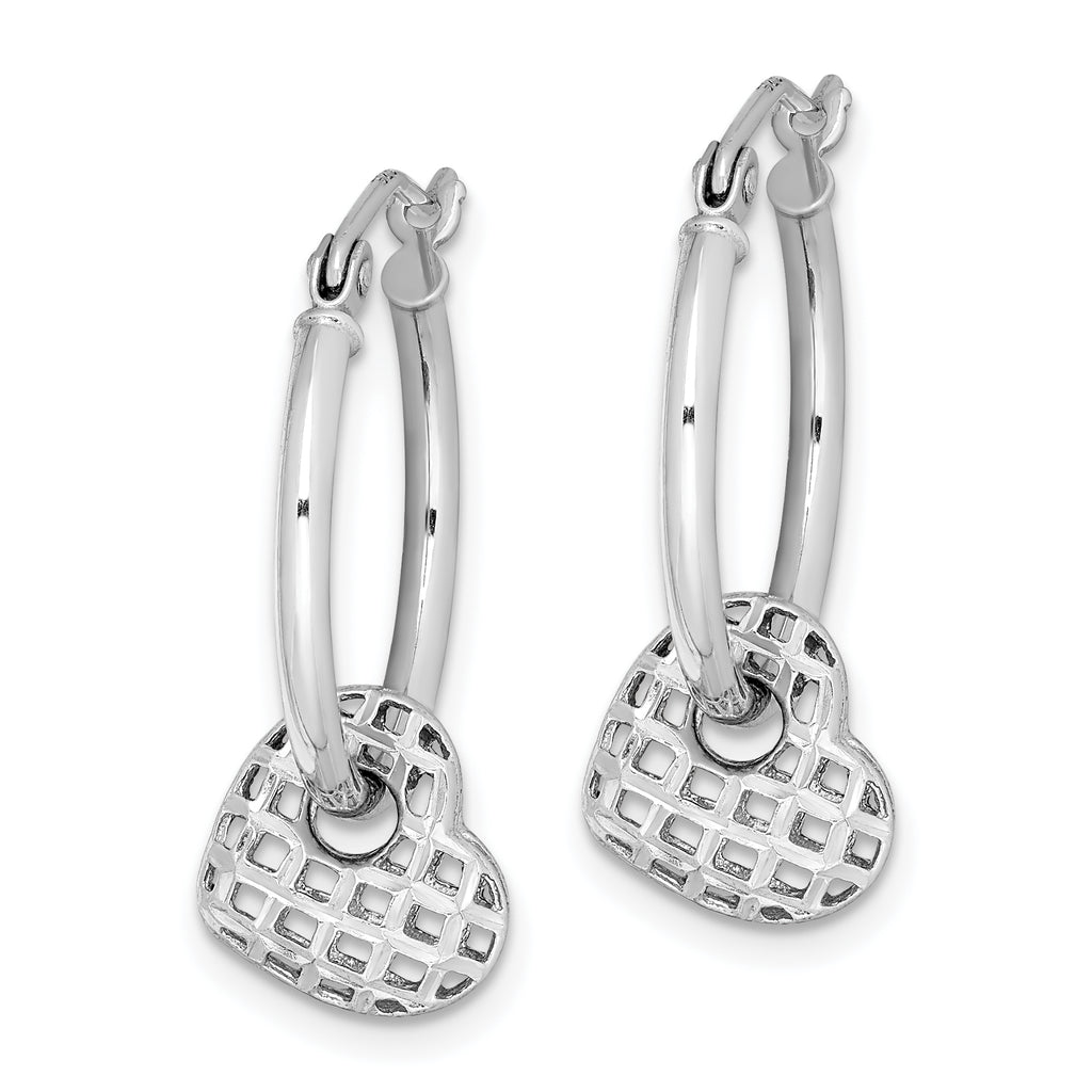 Moveable Heart Hoop Earrings in Sterling Silver