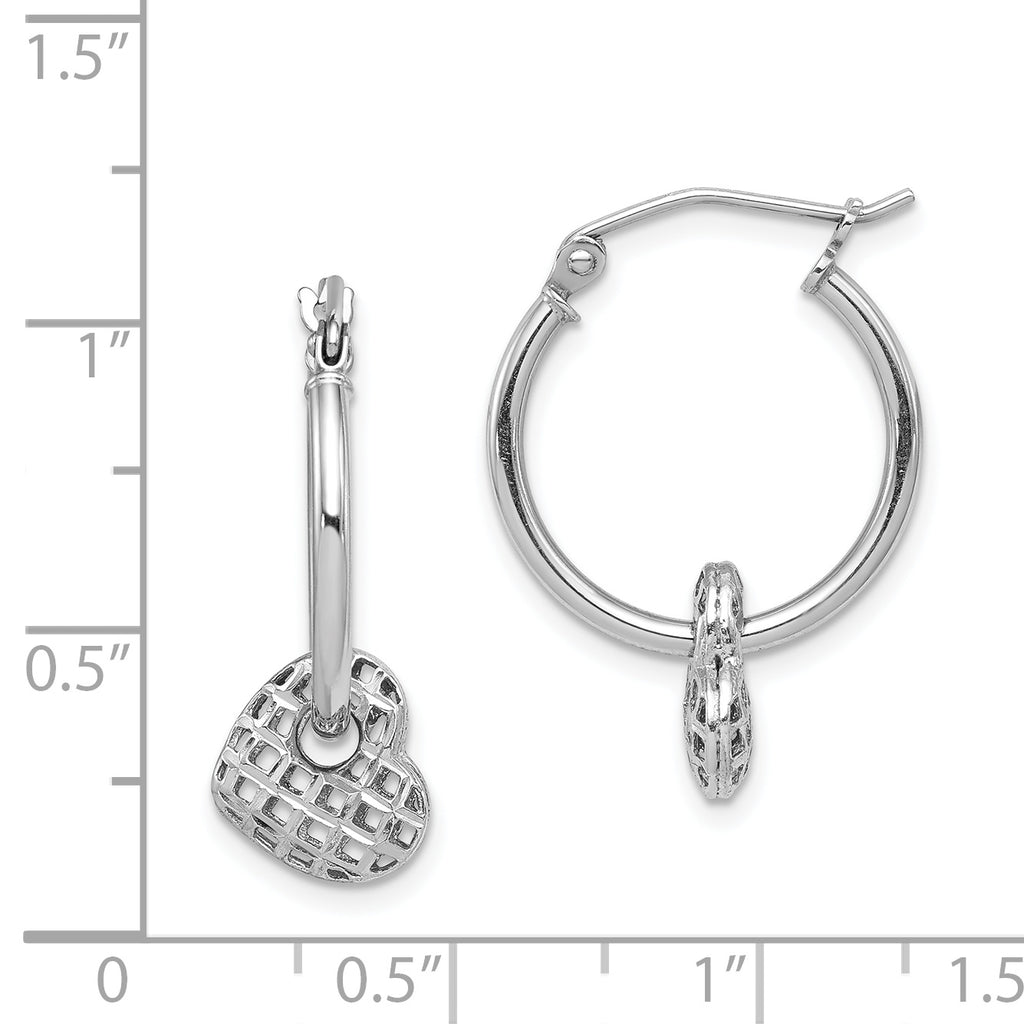 Moveable Heart Hoop Earrings in Sterling Silver