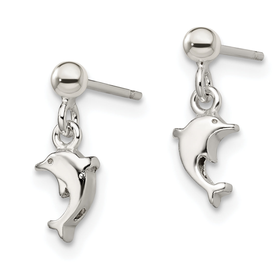 Sterling Silver Polished Dolphin Post Dangle Earrings Secondary image