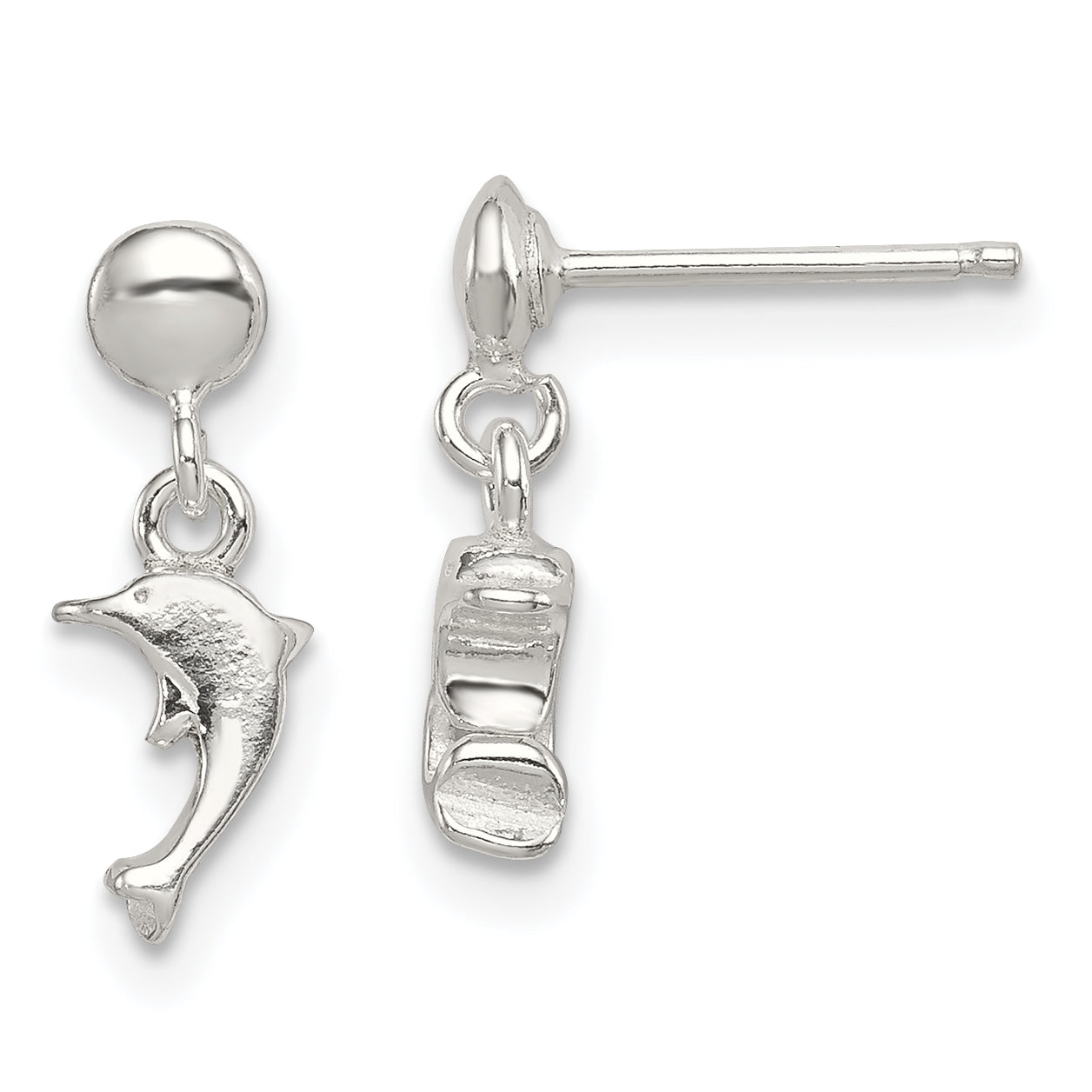 Sterling Silver Polished Dolphin Post Dangle Earrings Main image