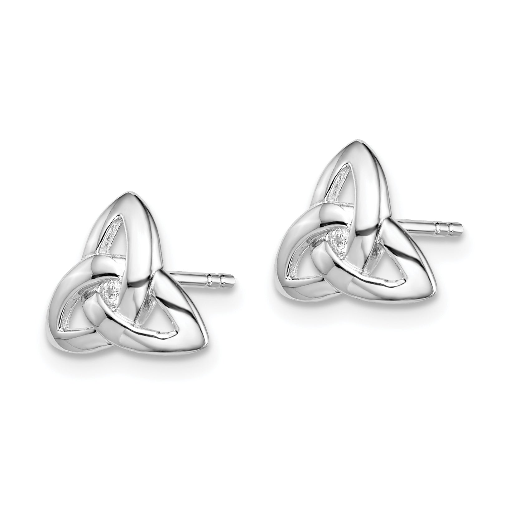 Sterling Silver Rhodium-plated Clear CZ Trinity Symbol Post Earrings Secondary image