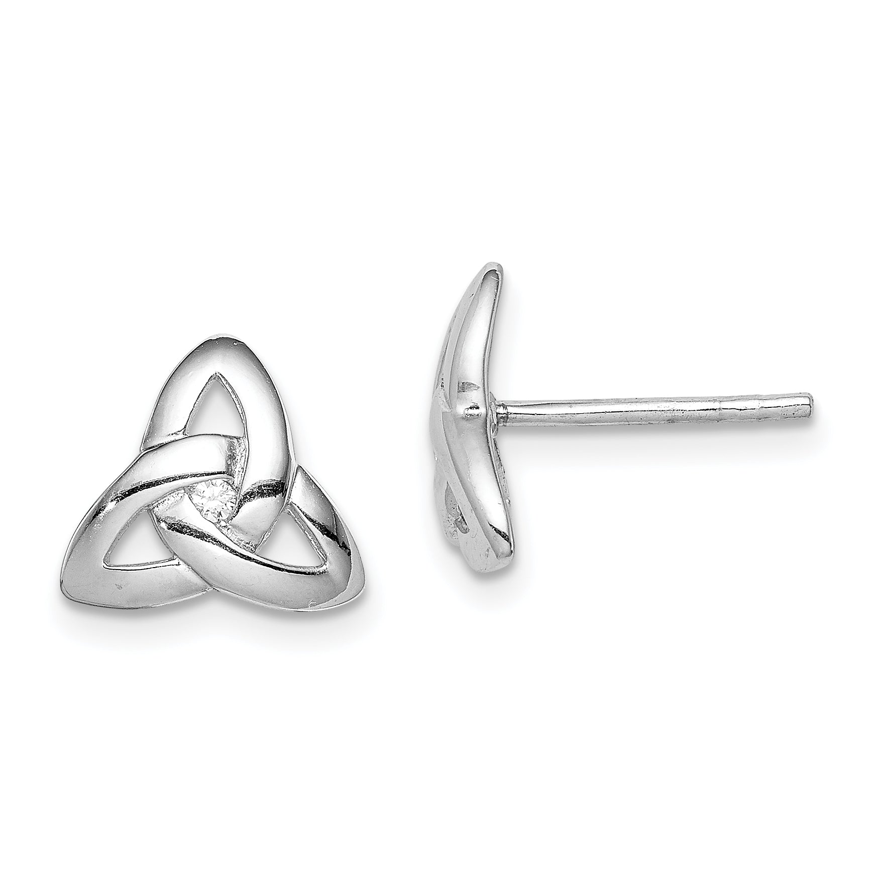 Sterling Silver Rhodium-plated Clear CZ Trinity Symbol Post Earrings Main image