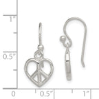 Sterling Silver Peace Sign Heart Shepherd Hook Earrings
