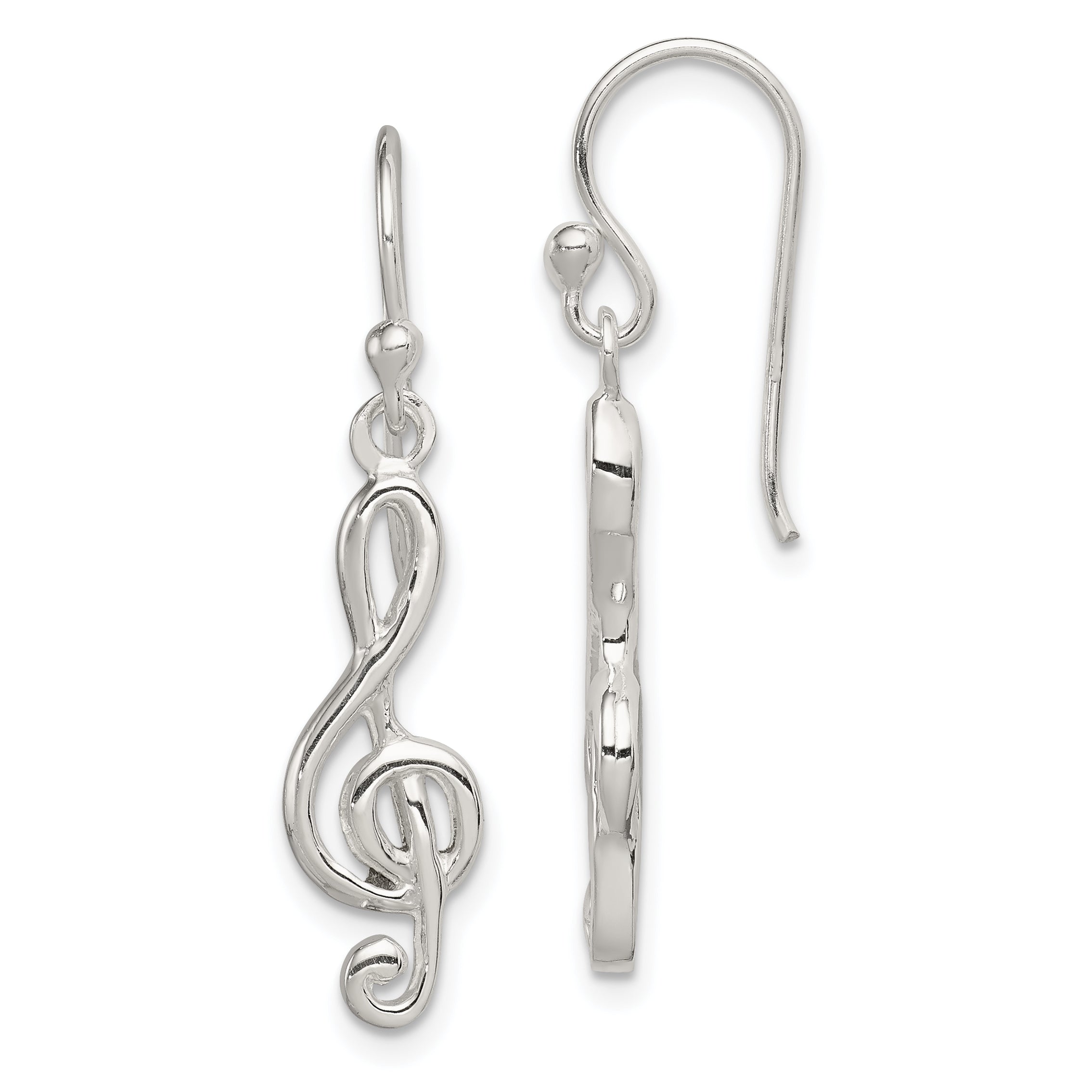 Sterling Silver Music Treble Clef Shepherd Hook Earrings Main image
